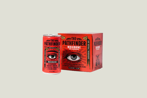 The Pathfinder Negroni can and box on a white background