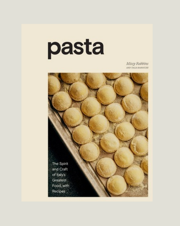Book cover of 'Pasta' with a tray of pasta on a light gray background