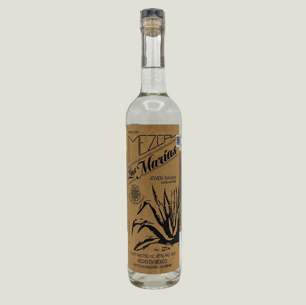 Bottle of Mezcal Los Marinos on a white background