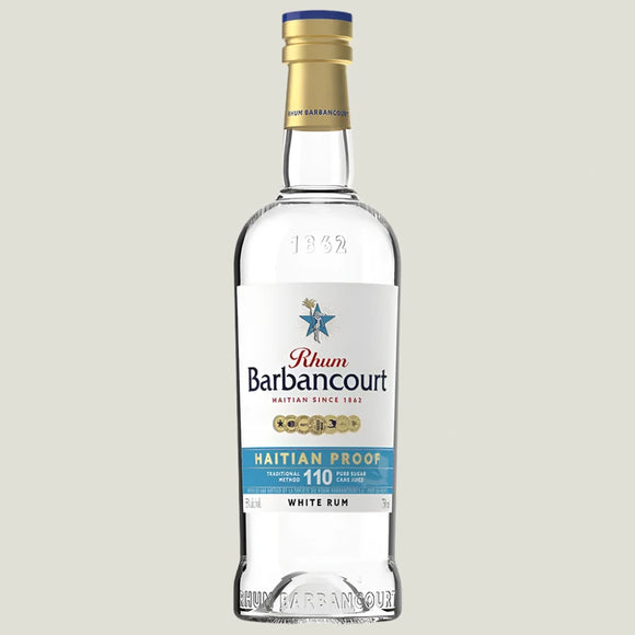 Rhum Barbancourt Haitian Proof white rum bottle on a white background