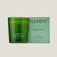 Green candle and packaging with 'Element Brooklyn' branding on a white background