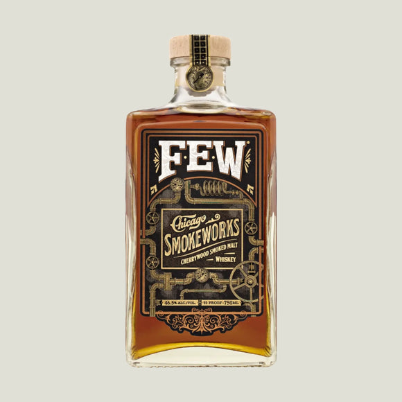 Bottle of Few Chicago Smokeworks whiskey on a white background