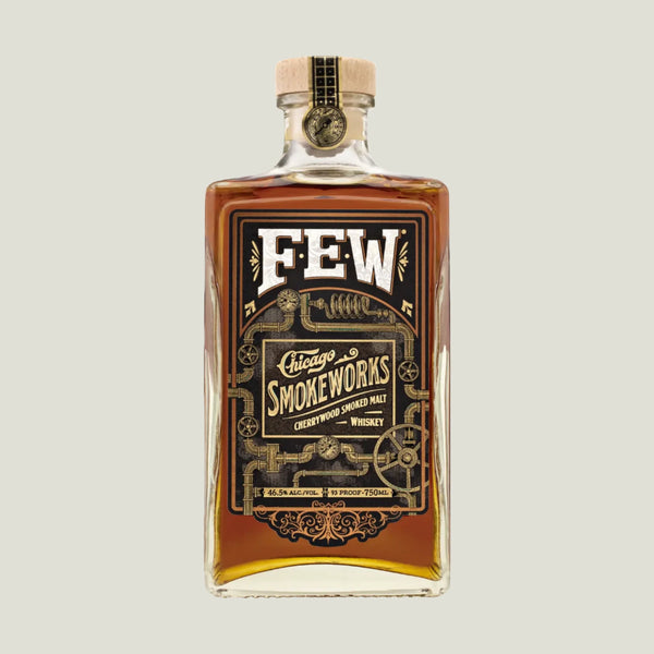 Bottle of Few Chicago Smokeworks whiskey on a white background