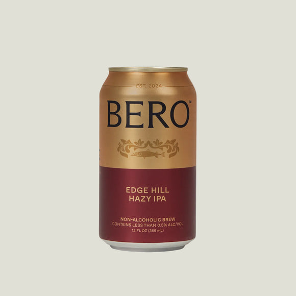 Gold and red can of Bero Edge Hill Hazy IPA on a white background