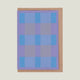 Plaid patterned greeting card with blue and purple squares