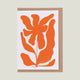 Greeting card with orange floral design on a white background