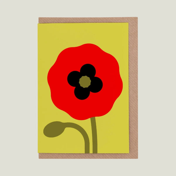 Card with a red flower design on a yellow background