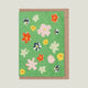 Greeting card with floral design on a green background